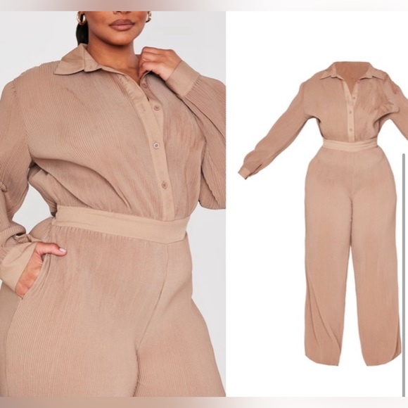 Plus Stone Plisse Shirt Jumpsuit - Picture 5 of 5
